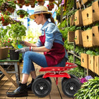 LDAILY Garden Seat with Wheels, Heavy-Duty Utility Stool Cart with Adjustable 11"-16" Height & 360° Rotatable, Rolling Garden Cart with Seat for Lawn Planting, Yard Work, Patio Gardening (Red)