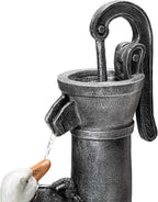 Glitzhome 24" Farmhouse Duck Outdoor Fountain with LED & Pump – 2-Tier Cascading Water Fountain for Outside Garden Decor - Rustic Waterfall for Backyard, Garden, or Patio Decor