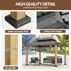 10 x 12 FT Wood Gazebo,Outdoor Wooden Hardtop Gazebo with Galvanized Steel Doule Roof,Cedar Wood Frame Gazebos for Patio Backyard Deck