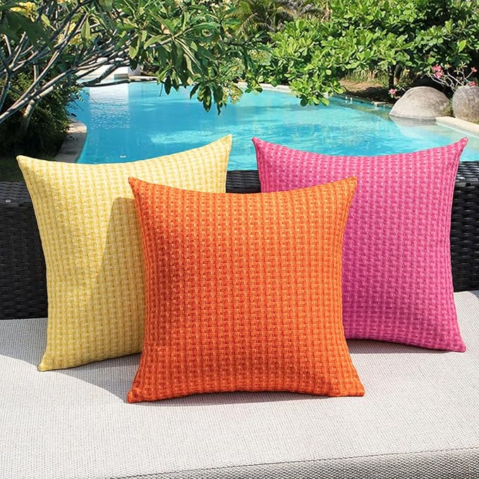 Kevin Textile Fall Outdoor Waterproof Throw Pillow Covers Pack of 2 Farmhouse Decorative Cushion Covers for Garden Patio Tent Balcony Bench Couch Sofa 20x20 Inch, Orange