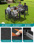 SERWALL Outdoor Dining Sets for 4 with 1 Umbrella Hole Cut-Out Rectangular Table and 4 Textilene Chairs, Patio Dining Table Sets for Garden, Backyard, Poolside, Black