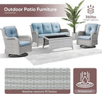 Patio Furniture 4 Piece, All-Weather PE Wicker Outdoor Furniture Set with Coffee Table,Outdoor Patio Furniture with Swivel Rocker Chairs and Outdoor Sofa, White Grey/Blue