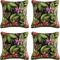 Outdoor Decorative Pillows Pack of 4, 16" x 16" Outdoor Pillow Set for Couch Bed Throw Patio Sofa, Red Flower Green Leaf