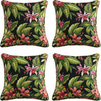 Outdoor Decorative Pillows Pack of 4, 16" x 16" Outdoor Pillow Set for Couch Bed Throw Patio Sofa, Red Flower Green Leaf