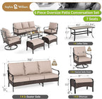 Sophia & William Patio Furniture Set, Outdoor Metal Conversation Set 7 Seats with 3-Seater Sofa, 2 Swivel Chairs, 2 Ottoman, 1 Coffee Table for Seating Lawn Porch Backyard,Beige