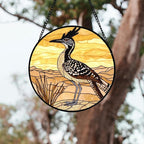 Stained Glass Window Hanging 4 Pcs Set Animals Large 11.8" - Desert Landscape Yellow Suncatcher Door Garden Sun Catcher Decor Birthday Christmas for Mom Woman Nana Men