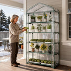Indoor Greenhouse with Grow Light, 5-Tier 35.4"x19"x74.8" Mini Greenhouse with Roll-Up Zippered PVC Cover for Seed Starting Trays, Dimmable Grow Light Shelf for Indoor Plants with Timer