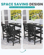 SERWALL Outdoor Bar Table and Chairs Set, Adirondack Bar Chairs Set of 2 and Bar Height Table, All Weather HDPE Outdoor Patio Bar Set, Outdoor Furniture for Outside, Poolside, Backyard, Garden, Black