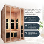 JNH Lifestyles 2-Person Ensi Cedar Home Infrared Sauna Ultra-Low EMF with Red Light Therapy – Indoor Personal Wellness Spa for House and Gym