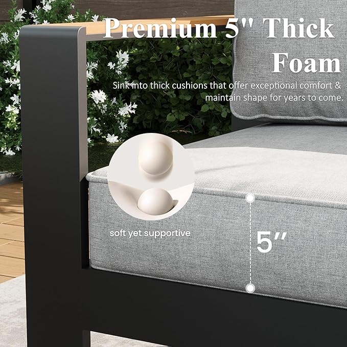 LayinSun 4 Piece Aluminum Outdoor Furniture Set with Coffee Table, Outside Patio Deep Seating Conversation Set with Upgraded Washable Thick Cushion