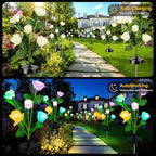 Solar Flowers Lights - Upgraded Outdoor White Rose Flowers Lights, 7-Color Changing & Waterproof Outdoor Solar Lights for Garden, Patio, Backyard,Party and Office (White Rose, 4)