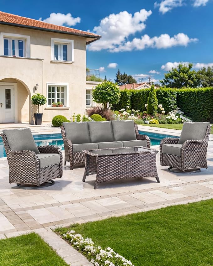 Luxury 22x24/22x25 6-Inch Outdoor Cushions - Water Resistant 1 Set Patio Replacement Seat Cushion for Rattan Mental Wicker Dining Rocking Swivel Chairs Loveseat Couch Sectional Sofa - Grey