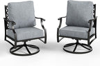 Swivel Patio Chairs Set of 2, High Back Outdoor Swivel Patio Metal Chairs with 5.75" Thick Cushions for Bistro Balcony Porch Deck and Yard, Grey
