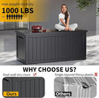 270 Gallon Waterproof Large Resin Deck Box Indoor/Outdoor Lockable Storage Container and Seating for Garden, Pool, and Patio (270 Gallon, Black)