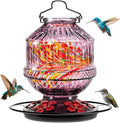 Hand Blown Glass Hummingbird Feeders for Outdoors, 25 Ounces Wild Bird Nectar Feeder with Perch & 5 Flower Feeding Ports Leak Proof Hanging for Garden Backyard Decor, Gifts for Women Mom, Purple