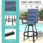 Vongrasig 6 Piece Outdoor Patio Swivel Bar Chairs, All Weather Padded Sling Textile High Top Bar Stools, Bistro Set for Backyard, Lawn Garden, Balcony, Padded Blue