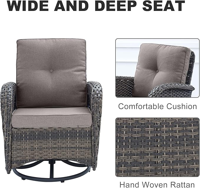 HUMMUH 6-Piece Patio Furniture PE Wicker Outdoor Conversation Set,All-Weather Rattan Swivel Rocker Chairs Outdoor Couch Ottomans for Backyard,Poolside,Deck