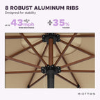 Midtown Umbrellas The Wooden 9 Feet Patio Umbrella With Sunbrella HeaMidtown Umbrellas Ther Tan Acrylic Fabric - Aluminum Frame Market Umbrella For Backyard, Deck, Garden, Pool - Wooden Pole