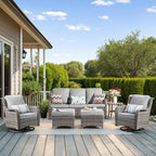 HOOOWOOO Patio Furniture Set,6 Piece Outdoor Furniture Set with Swivel Chairs,Wicker Patio Conversation Couch Chairs Ottoman Set,Light Gray
