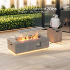 42" Outdoor Fire Pit Table, 50,000 BTU Gas Fire Pit with Glass Wind Guard, Fire Stones, Waterproof Cover, Propane Fire Pit Table for Outside Patio (Warm Light, Brown)