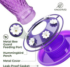 Kingsyard Hummingbird Feeders for Outdoors Hanging, 24 Ounce, Glass Hummingbird Feeder with Ant Moat & 6 Bee Guard Feeding Ports, Leak-Proof, Purple