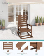 SERWALL Outdoor Rocking Chair, Oversized Rocking Chair with Footrest for Adults, HDPE All Weather Resistant Rocking Chairs for Patio, 350lbs Weight Capacity, Brown