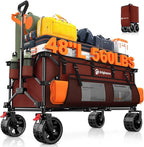 48" L Collapsible Wagon Cart Foldable, 560lbs Weight Capacity 300L Heavy Duty Folding Beach Wagons with Big All-Terrain Wheels, Utility Carts for Groceries, Shopping, Camping, Sports - Red