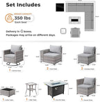 ovios 9 Pieces Patio Furniture Set, Outdoor Wicker Sectional Sofa with 42" Firepit Table Swivel Chair, Modern Modular Deep Seat Rattan Couch Conversation Sets, Dark Grey