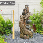 34.3''H Outdoor Water Fountain Owl Tree Stump, 4 - Tier Cascading Waterfall Garden Fountains with LED Lights & Pump Water Feature Resin for Patio, Deck, Yard, Home Decor