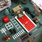 Shappy 39 Pcs Christmas Fairy Door Kit Wooden Elf Fairy Doors Decorations with Accessories Mini Door Tiny Miniature for Christmas Tale DIY Craft Garden Home Party Decoration(Red)