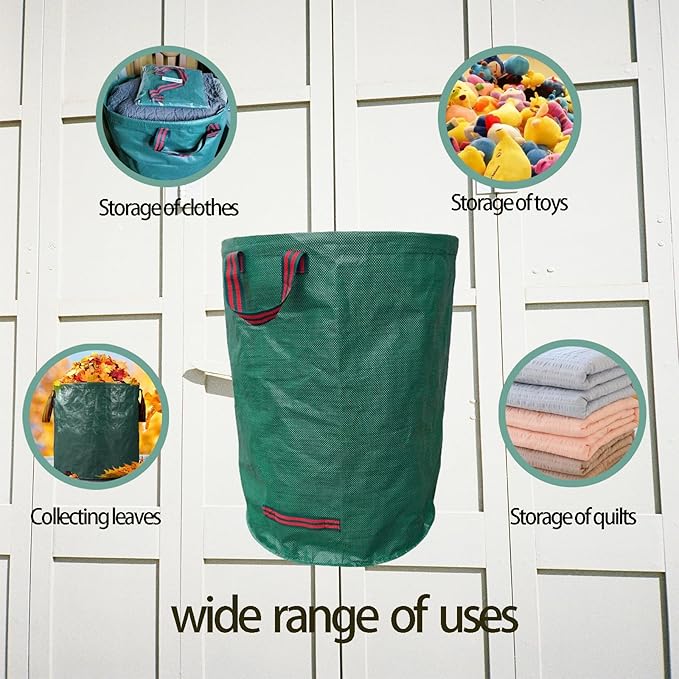 Reusable Yard Waste bags,Collapsible Leaf Bag with Gardening Gloves,Yard Debris Collapsible Bag With 4 Handles, for Leaves, Lawn Debris & Grass Clippings (80Gallon)