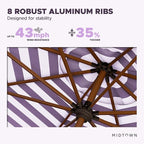Midtown Umbrellas Wooden 2-9 Feet Outdoor Patio Umbrella, Terylast Purple & White Stripes Fabric, Aluminum Frame For Backyard Umbrella, Deck Umbrella, Garden Umbrella & Pool Umbrella - Wooden Pole