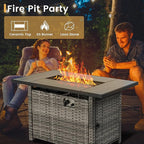 HOOOWOOO Patio Furniture Set,7 Piece Outdoor Furniture Set with Fire Pit Table,Wicker Patio Conversation Couch Swivel Chairs Ottoman Set,Light Gray
