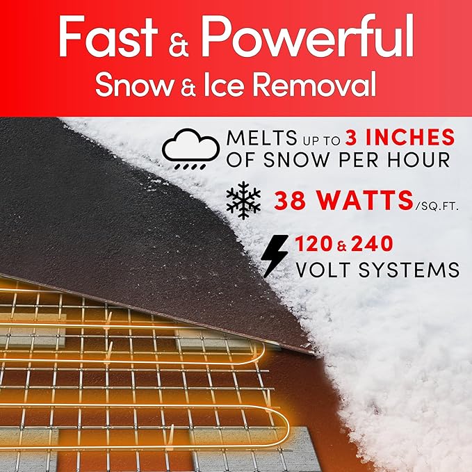 Electric Snow and Ice Melting Underground Cable 171 feet, Covers 57 sqft at up to 38 Watts/sqft, 240V – Radiant Heated Driveways, Walkways, Stairs – Installs Under Concrete, Asphalt, or Pavers