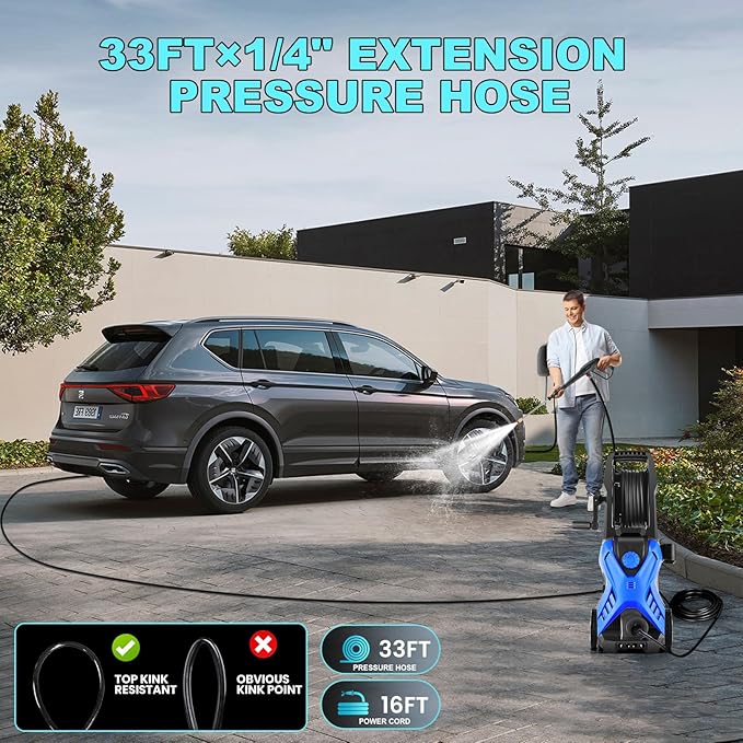 5000PSI Pressure Cleaner Power Cleaner with 33FT Hose, 4 Nozzle and 500ML Foam Cannon, Cleaner Machine for Home, Car Washing, Fence Cleaning, Patio, Blue