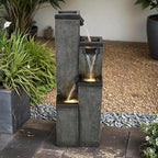 SunJet 4-Tier Modern Water Fountain, Indoor/Outdoor Resin Water Fountains with Soothing Water Sounds, Perfect for Garden, Patio, Home & Office, 12.5" L x 9.4" W x 39.3" H