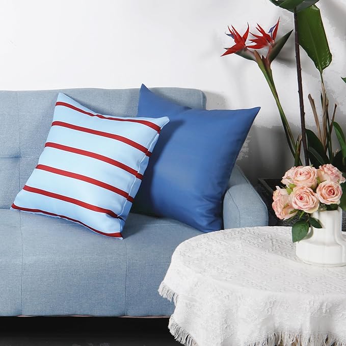 18" x 18" Throw Pillows, Outdoor Waterproof Pillows with Inserts, Square Decorative Pillows for Patio Furniture Garden Couch Sofa Home(Navy Blue, Set of 2)
