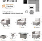 ovios 9 Pieces Patio Furniture Set, Outdoor Wicker Sectional Sofa with 42" Fire Pit Table Swivel Chair, Modern Modular Deep Seat Rattan Couch Conversation Sets, Beige