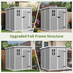 6x6 FT Grey Resin Garden Storage Shed - Waterproof Outdoor Storage with Floor, Lockable Door, Window & Vents - All-Weather PP Plastic Shed for Backyard, Patio, Bikes, Tools & Seasonal Gear