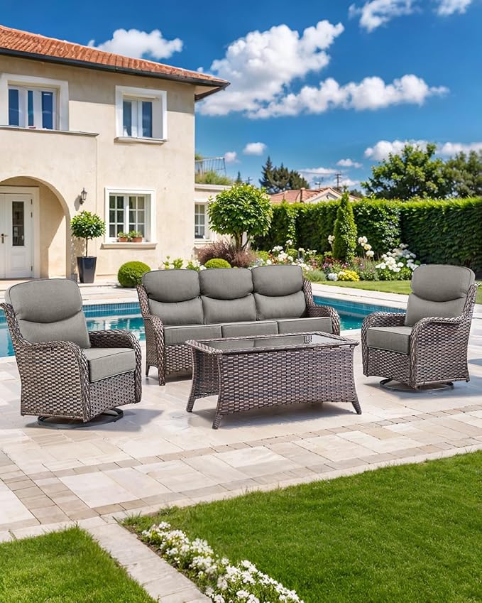 Luxury 22x24/22x25 6-Inch Smile Outdoor Seat Cushions Set of 2 - Superior Comfortable Water-Repellent Patio Chair Cushion for Rattan Dining Swivel Chairs Loveseat Sectional Sofa - Grey