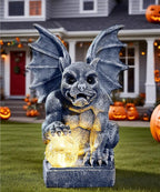 Nacome Solar Gothic Gargoyle Garden Statue: Outdoor Dragon Decor Sculpture with Ball Lights for Yard Art Porch Patio - Unique Birthday Gifts for Women Mom