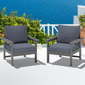 SERWALL Outdoor Patio Sofa Set, 2-Piece HDPE Single Seat Outdoor Sofa Chair with Padded Cushions, Gray Frame with Gray Cushion