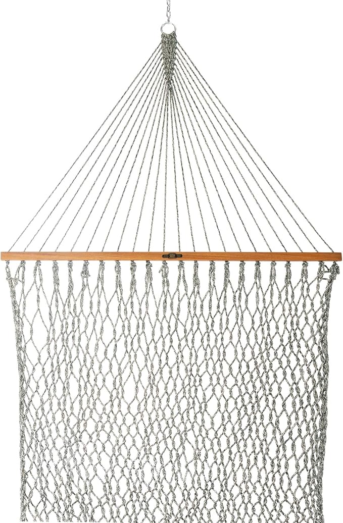 Original Pawleys Island Large Green DuraCord Rope Hammock – 13 ft. x 55 in., 2-Person, 450 lb Capacity, Oak Spreader Bar, Zinc-Plated Hardware, Handcrafted in The USA