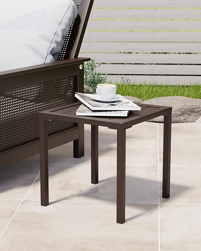 Crestlive Products Aluminum Outdoor Side Table, Pool Lounge Chair Side Table, Weather Resistant Small Square Coffee End Table for Patio, Yard, Garden, Porch, Deck, Indoor, Outdoor