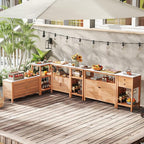 Goplus Patio Storage Cabinet, Outdoor Acacia Wood Buffet Cabinet with Marble-Like Countertop, Open Shelf & 2 Doors, Sideboard Organizer for Outdoor Kitchen, Garden, Backyard