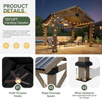 Aoxun 10' x 12' Outdoor Wood Gazebo, Hardtop Gazebo Permanent Wooden Pavilion with Galvanized Steel Gable Roof, for Patio, Garden, Backyard, Cedar Wood