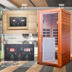 Red Cedar Personal Far Infrared Indoor Sauna Room, Indoor Sauna for Home Spa with Door Heating, 1350w, 8 Heating Plates, Bluetooth Speaker, Reading Lamp, Toughened Glass Door.