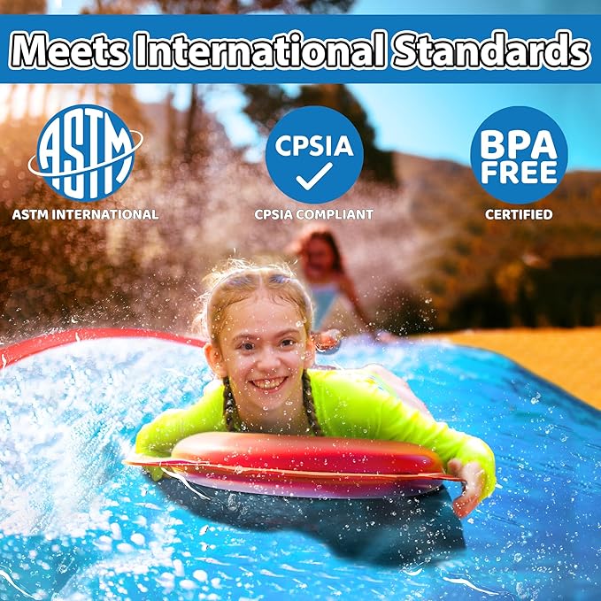 JAMBO 50Ft MEGA XXL Water Slide and 2 Bodyboards, Heavy Duty Slip and Splash with Inflatable Crash Pad, Long Summer Water Toy Sprinkler, Backyard Outdoor Fun n Toys for Kids