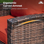 6 Piece Patio Furniture Set with Swivel Chairs, High Back Wicker Rattan Sofa with Extra Thick Cushion, Coffee Table and Ottoman, Outdoor Conversation Set for Backyard Deck,Red