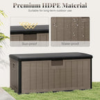 HAPPYGRILL Outdoor Storage Deck Box with Lockable Design & Gas Strut, Handle, 100 Gallon HDPE Patio Storage Organizer for Lawn Backyard Poolside (Black Brown)